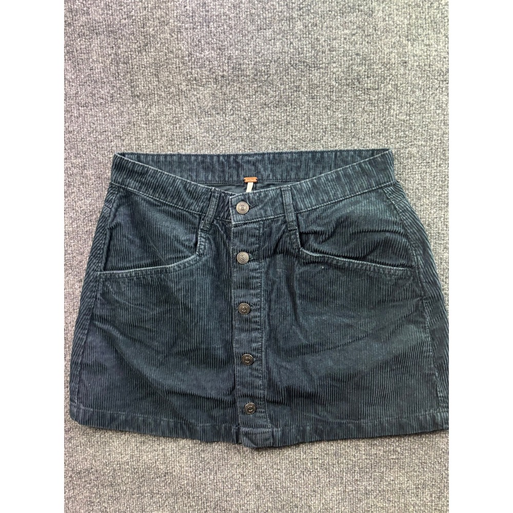 Free People Corduroy Skirt Womens 8 Teal Blue Button Front Mini OB1543115